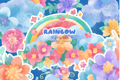 Rainbow in Flowers Clipart - PNG Files