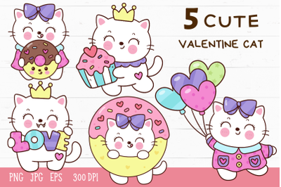 Valentine cats kawaii animal couple love clipart