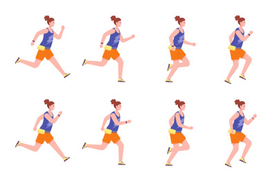 Running woman sequence. Sprite animation run women forward, cycle runn