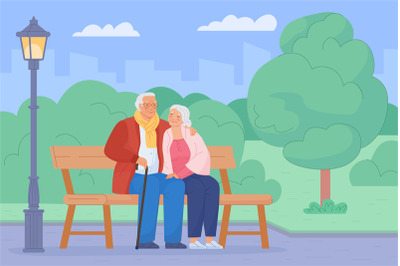 Seniors on bench. Senior couples sitting in park enjoying nature, elde