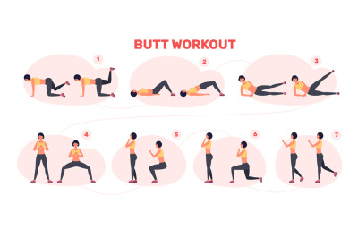 Butt workout. Steps fitness exercise training buttocks exercising squa