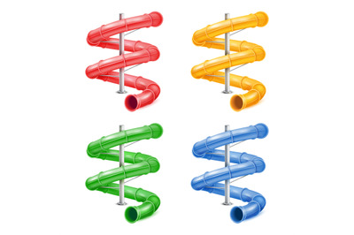 3d screw slides. Waterpark spiral slide or colorful water pipes, aqua