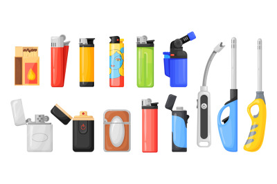 Gasoline lighters. Cartoon plastic petrol lighter, cheap ignition tool