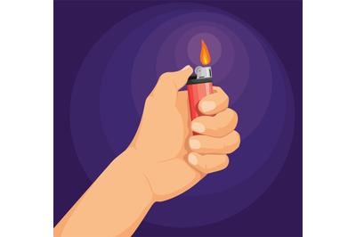 Hand hold lighter. Smoker arm holding lighters for burn fire cigarette