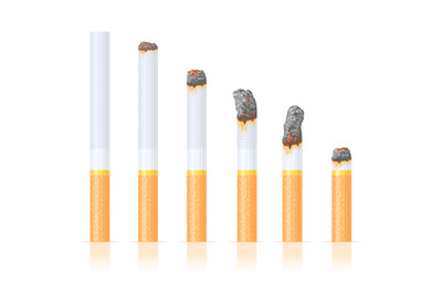 Burn cigarette stages. Burning cigarettes filter tobacco ashes, fire w
