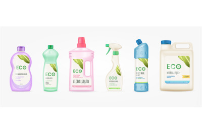 Labels for detergent bottle. Mockup cleaner bottles with label, disinf
