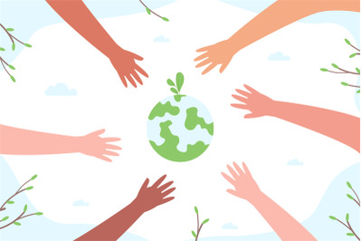 Children hands save earth. Sustainability world environment, childish
