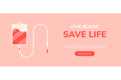 Give blood poster. Medicine campaign savings bloodbank, pack or bottle