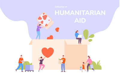 People collect social help. Volunteering community help humanitarean f