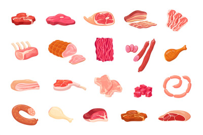 Cartoon meat variety. Pork and beef delicatessen for cooking lomo gour