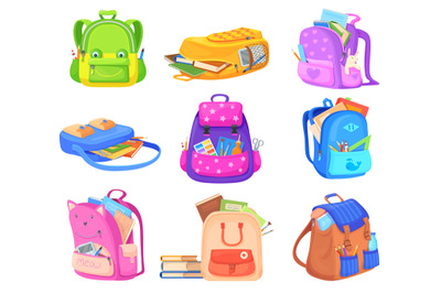 Fullness school knapsack. Stationary open schoolbag supply stationery