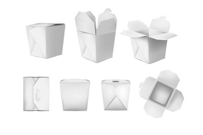 Noodle takeout boxes. 3d mockup japanese chinese food box takeaway, op