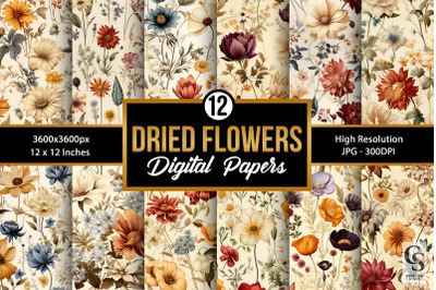 Dried Vintage Flowers Seamless Patterns
