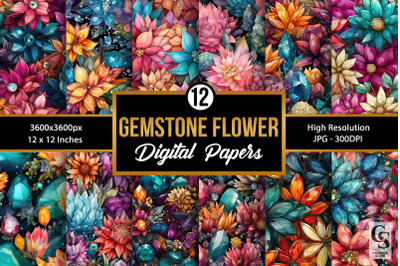 Gemstone Flowers Seamless Patterns
