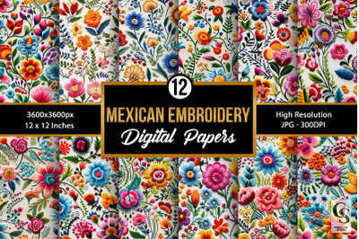 Mexican Flowers Embroidery Digital Papers