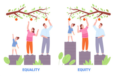 Equality and equity. Equal human rights social justice concept, differ