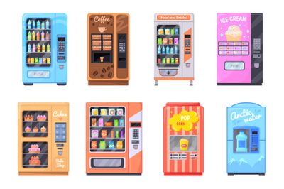 Cartoon vending machines. Automatic snacks machine bubblegum candies f