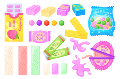 Chewing dragee. Gummy macula bubblegum in container wrappers, cartoon