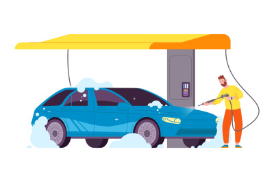 Self-service car wash. City self carwash service, jet water cleaning e