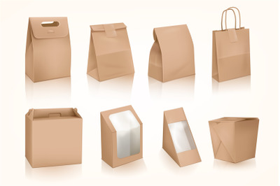 3d takeout bags. Restaurant takeaway food package, seal sticker pouch