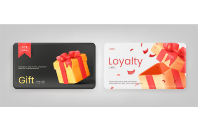 3d reward card. Gift bonus cards, loyalty program for clients or rewar