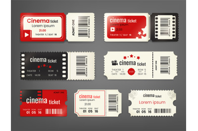 Realistic cinema tickets. 3d movies ticket mockup&2C; present certificate