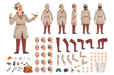 Detective character animation. Investigator cartoon characters creatio