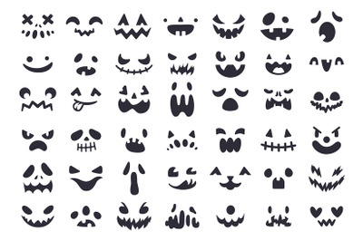 Pumpkin faces stencil. Scary carved halloween face&2C; ghost smile spooky