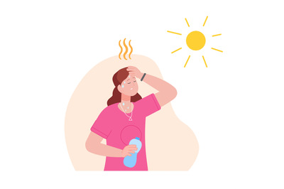 Dehydration from heat. Dehydrated woman on summer sunlight with heatst