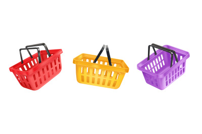 Render shopping basket. 3d shops cart selling groceries supermarket, f