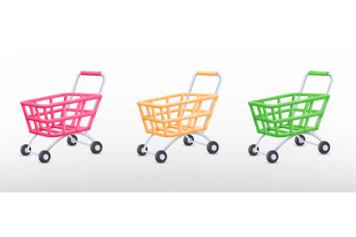 3d supermarket trolley. Render trolly cart empty hypermarket pushcart,