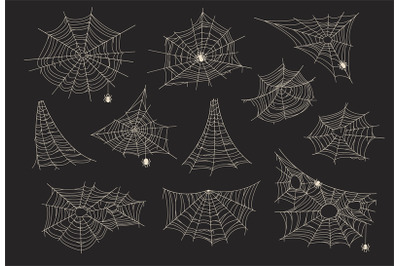 Abandoned cobwebs. Spiderweb closeup on black background&2C; halloween sp