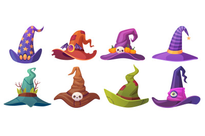 Sorceress hats. Halloween wizard hat, magic cap evil mage sorcerer hal