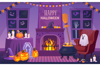 Halloween interior. Magic house party celebration indoors scary home,