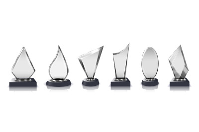 Glass trophy. Crystal transparent awards for ceremony, contest champio