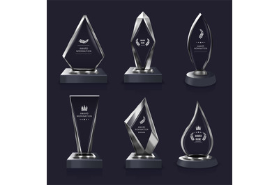 Glass award. Winner trophy plate, clear transparent achievement or nom