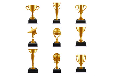 Golden awards. Star achievement, gold trophy classic championship cup