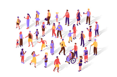 Top view diverse isometric people. Minimal flat human characters group