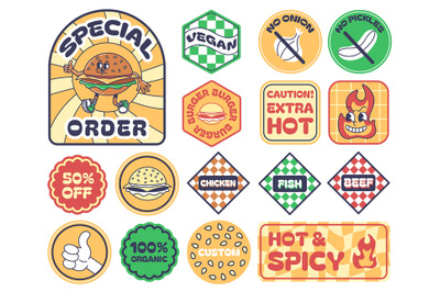 Fast food burger packaging stickers. Special order label&2C; caution hot