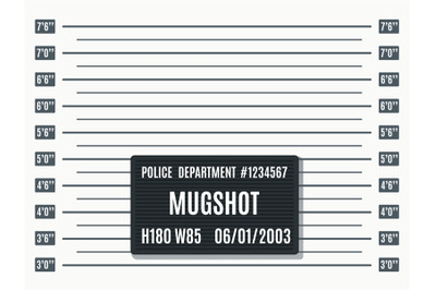 Mugshot photo template. Law enforcement, jail booking photography back