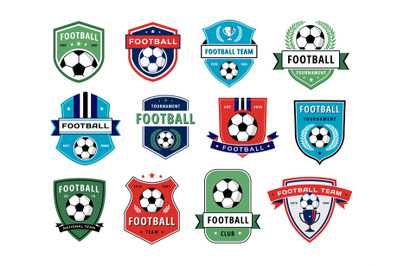 Soccer emblem. Football team badge with soccer ball icon, sport club l