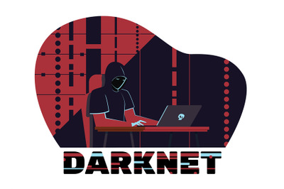 Hacker sits behind laptop, darknet user. Man searching hidden informat