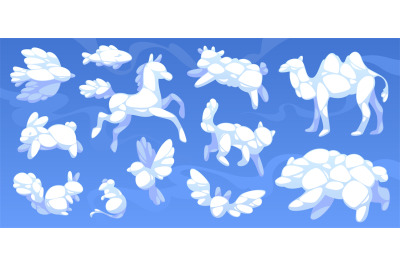 Animal shaped clouds. White cumulus clouds on blue sky&2C; kid imaginatio