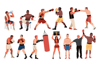 Boxing sparring. Cartoon fighters and opponents characters, training w