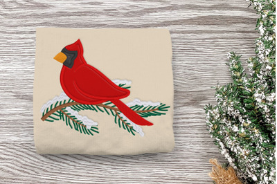 Winter Cardinal on Branch | Applique Embroidery