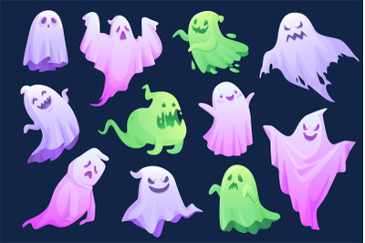 Cartoon ghost phantom. Spooky ghosts poltergeist funny character of ha