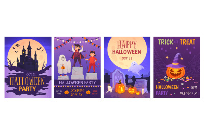 Costume contest posters. Halloween party poster design art, halloweek