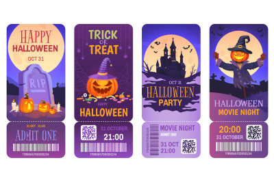 Halloween tickets. Helloween film ticket design, movie party invite co