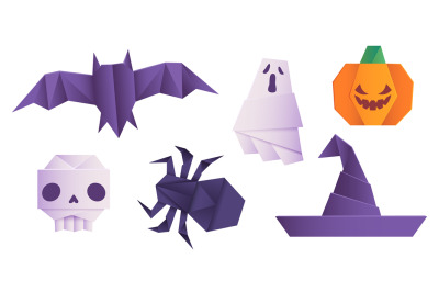 Halloween origami. Monster pumpkin paper geometric abstract decoration