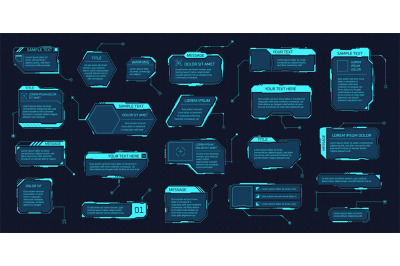 Hud callout boxes. Futuristic space display information layout, digita